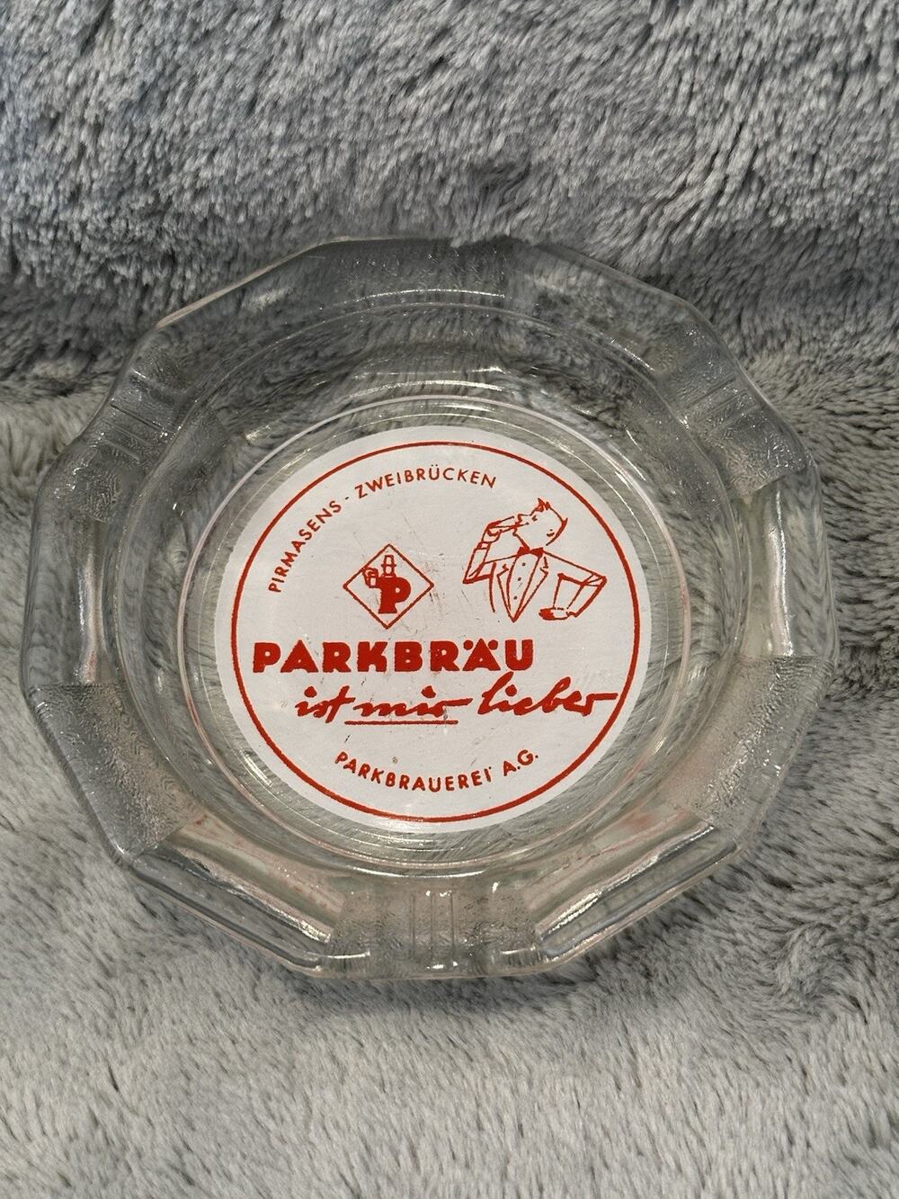 PARKBRAU Pirmasens Zweubrucken Schutz Marke Glass Ashtray Mcm Vtg Collectible